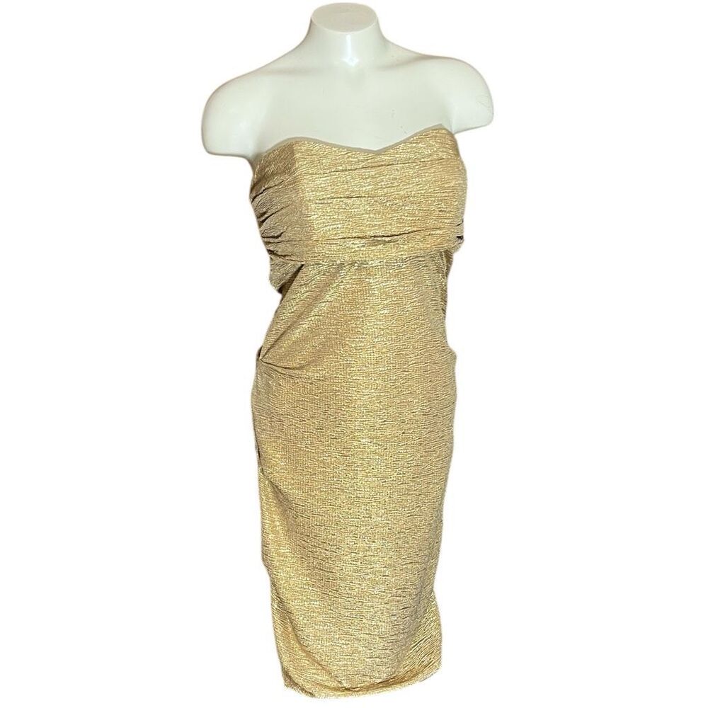 Rubber Duckie Gold Sparkling Strapless Ruched Dress Disco Cocktail‎